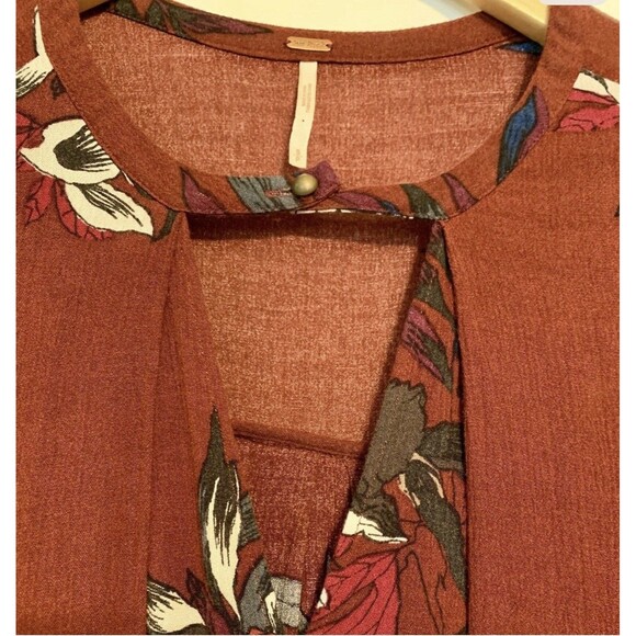 Free People Tree Swing Wine Floral Boho Hippie Cut Out Smocked Tunic Dress Small - Picture 5 of 11